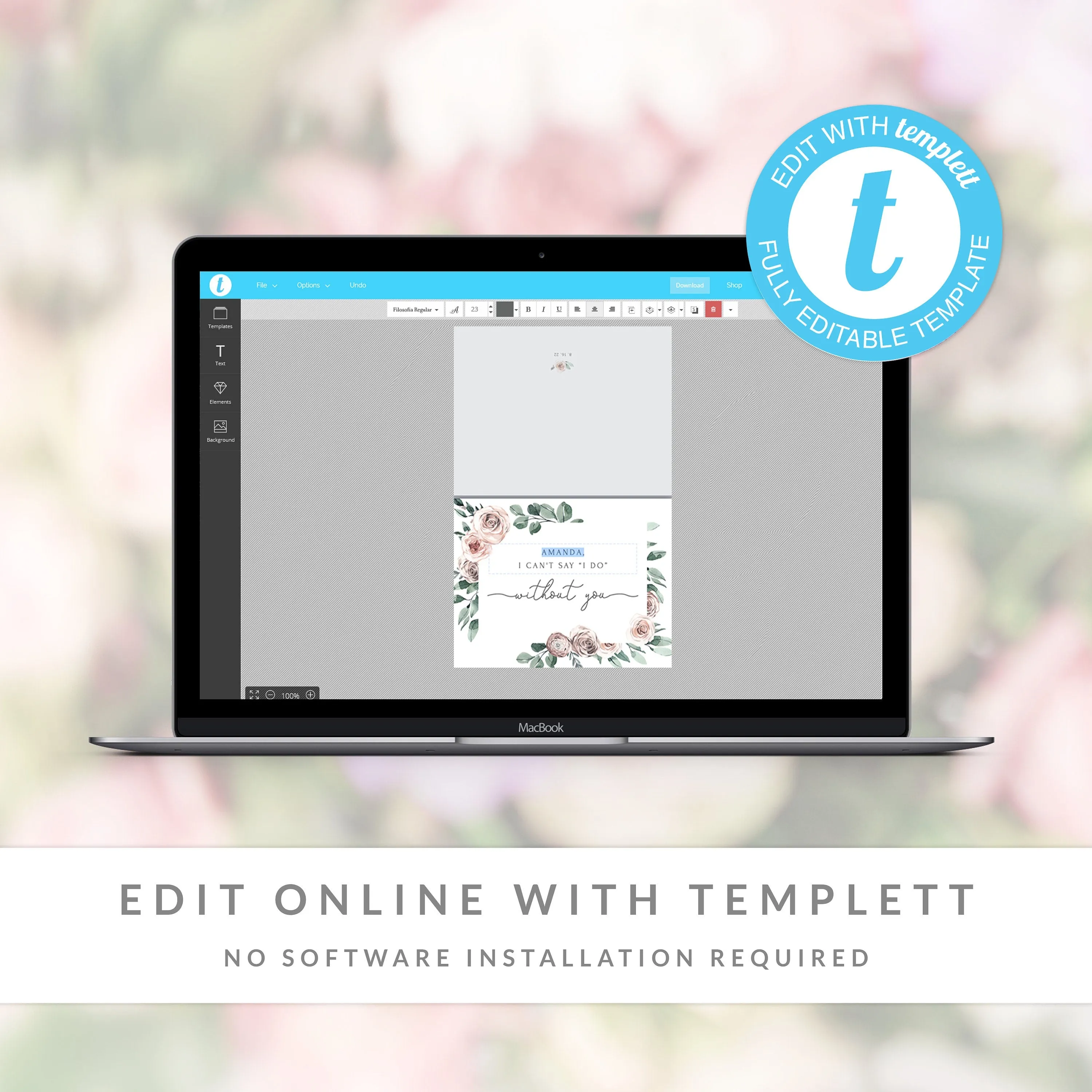 Boho Rose Bridesmaid Proposal Card Template, Printable Can't Say I Do Without You Bridesmaid Card, Editable INSTANT DOWNLOAD, A2 Size - BR100