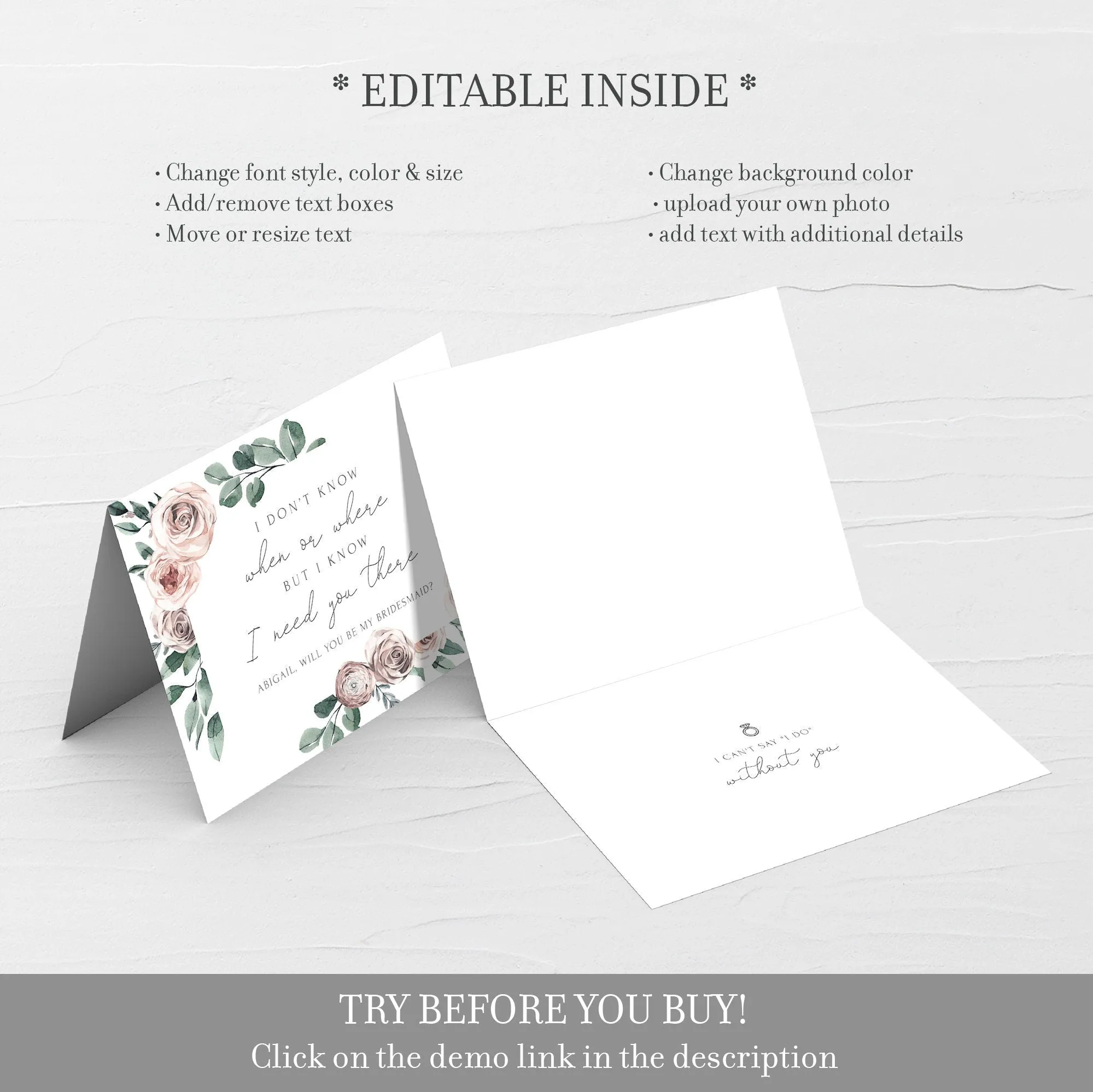 Boho Rose Funny Bridesmaid Proposal Card Template, Printable Need You There Bridesmaid Card, Editable INSTANT DOWNLOAD, A2 Size - BR100