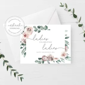 Boho Rose Ladies Celebrating Ladies Card Template, Printable Galentines Day Card, Editable INSTANT DOWNLOAD - BR100