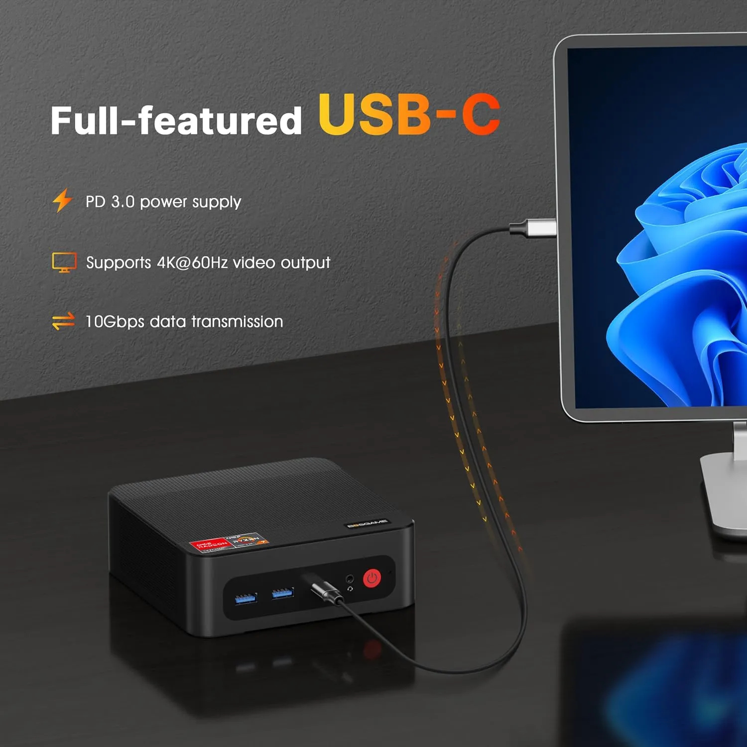BOSGAME Ryzen 7 Mini PC 5700U (8C/16T, up to 4.3GHz) 32GB DDR4, 1TB NVMe SSD - 4K Support