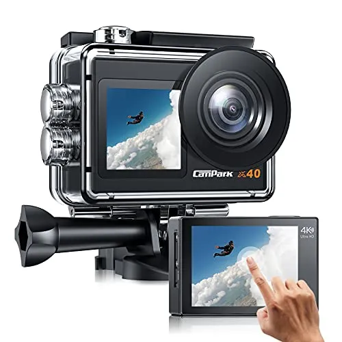 Campark Action Camera 4K 20MP Dual Screen EIS WiFi 40M Waterproof Underwater Vlogging Camera Men Gifts with Accessories Kit Compatible with Gopro Hero Camera