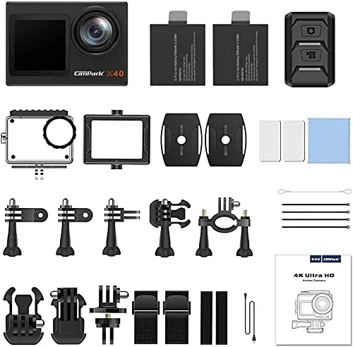 Campark Action Camera 4K 20MP Dual Screen EIS WiFi 40M Waterproof Underwater Vlogging Camera Men Gifts with Accessories Kit Compatible with Gopro Hero Camera
