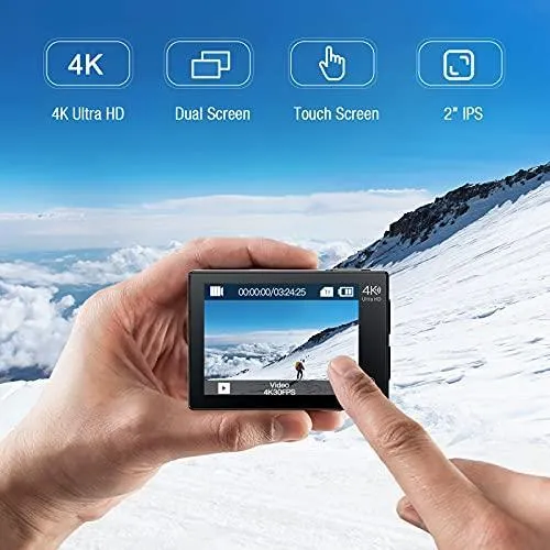 Campark Action Camera 4K 20MP Dual Screen EIS WiFi 40M Waterproof Underwater Vlogging Camera Men Gifts with Accessories Kit Compatible with Gopro Hero Camera