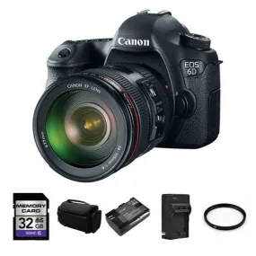 Canon EOS 6D Camera w/ 24-105mm f/4.0L IS USM Lens   32GB, 2 Batteries Base Bundle