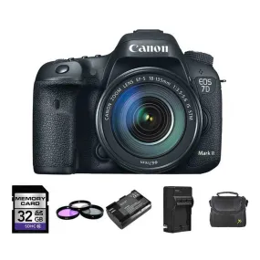 Canon EOS 7D Mark II DSLR Camera w/18-135mm   2 Batteries, 32GB, Flash Bundle