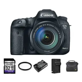 Canon EOS 7D Mark II DSLR Camera w/18-135mm Lens   2 Batteries, 32GB Card Bundle