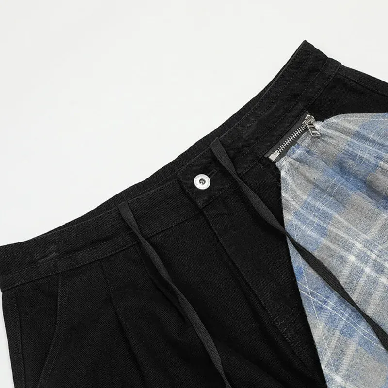 Detachable Plaid Spliced Thickened Straight Jeans