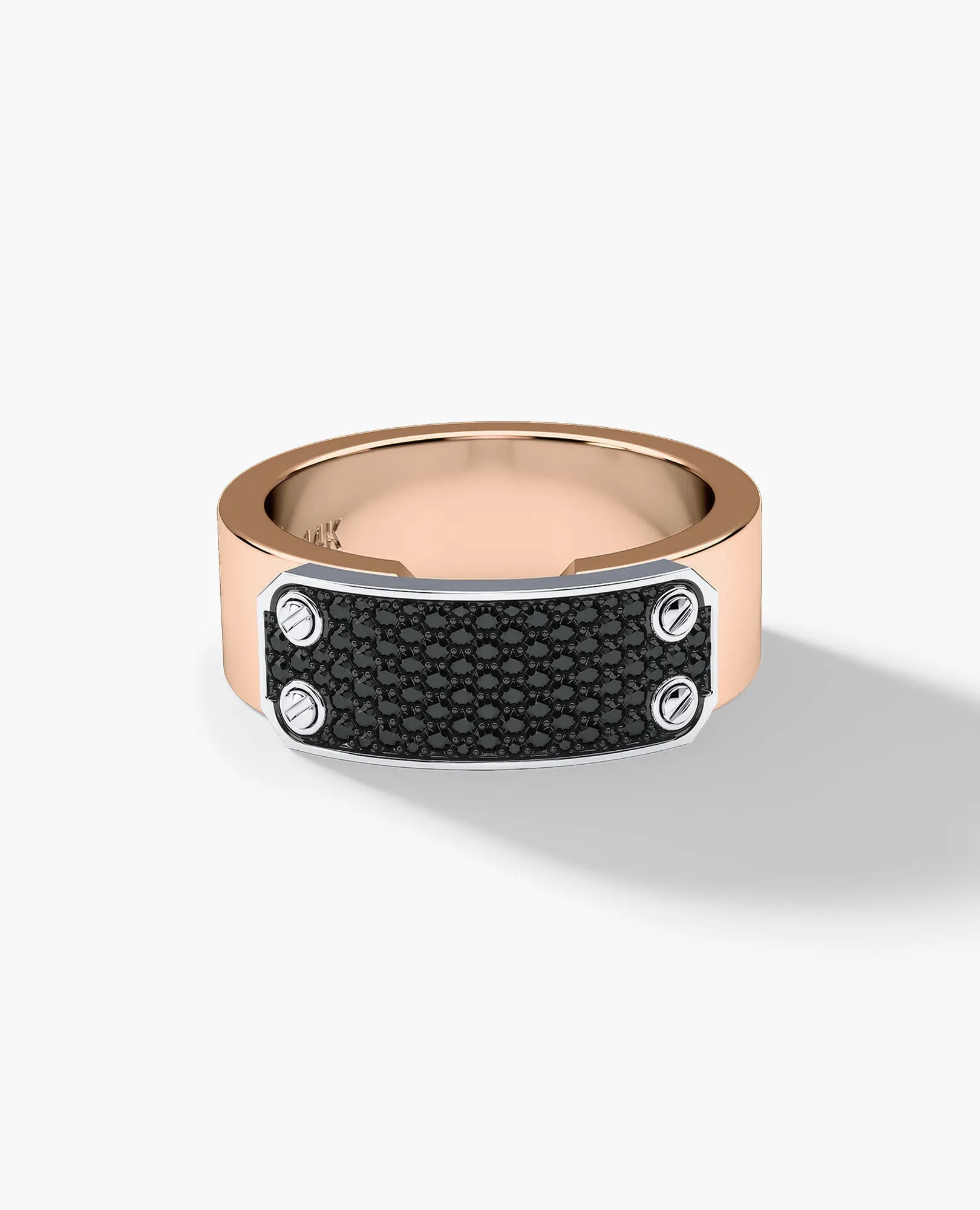 DONLIN Two-Tone Gold Ring with Plate and 0.40ct Black Diamonds