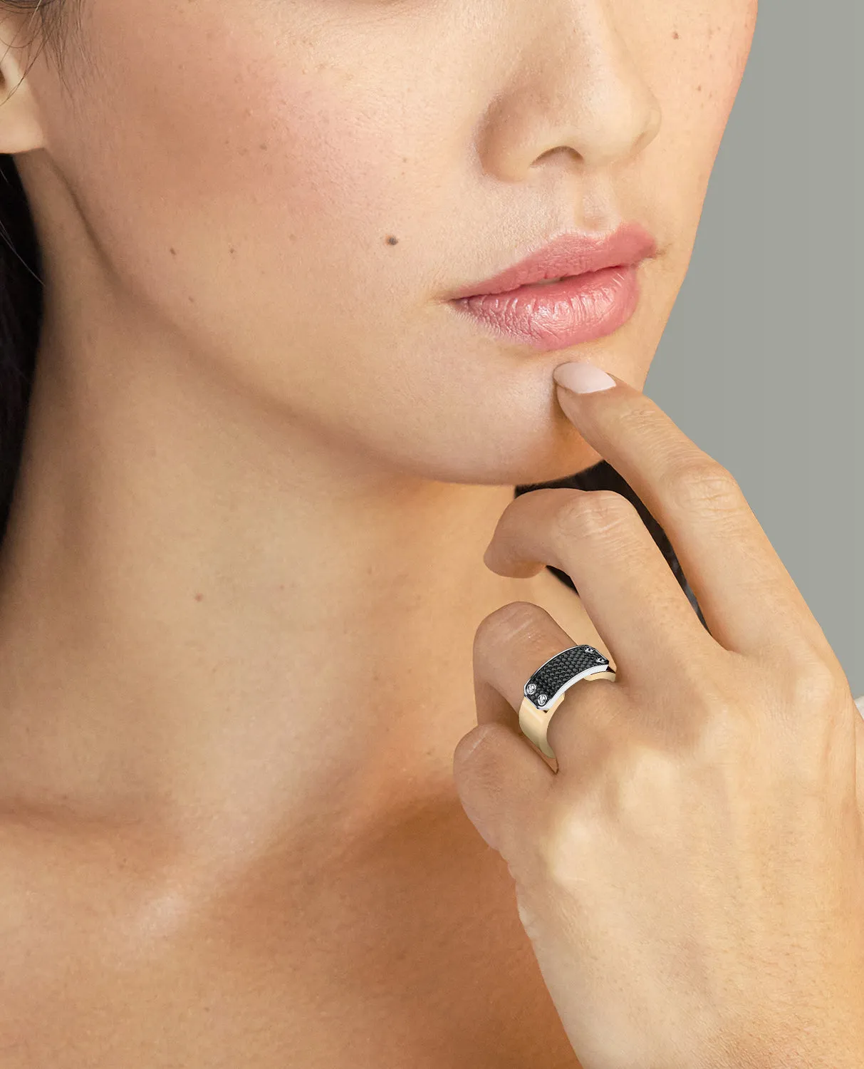 DONLIN Two-Tone Gold Ring with Plate and 0.40ct Black Diamonds