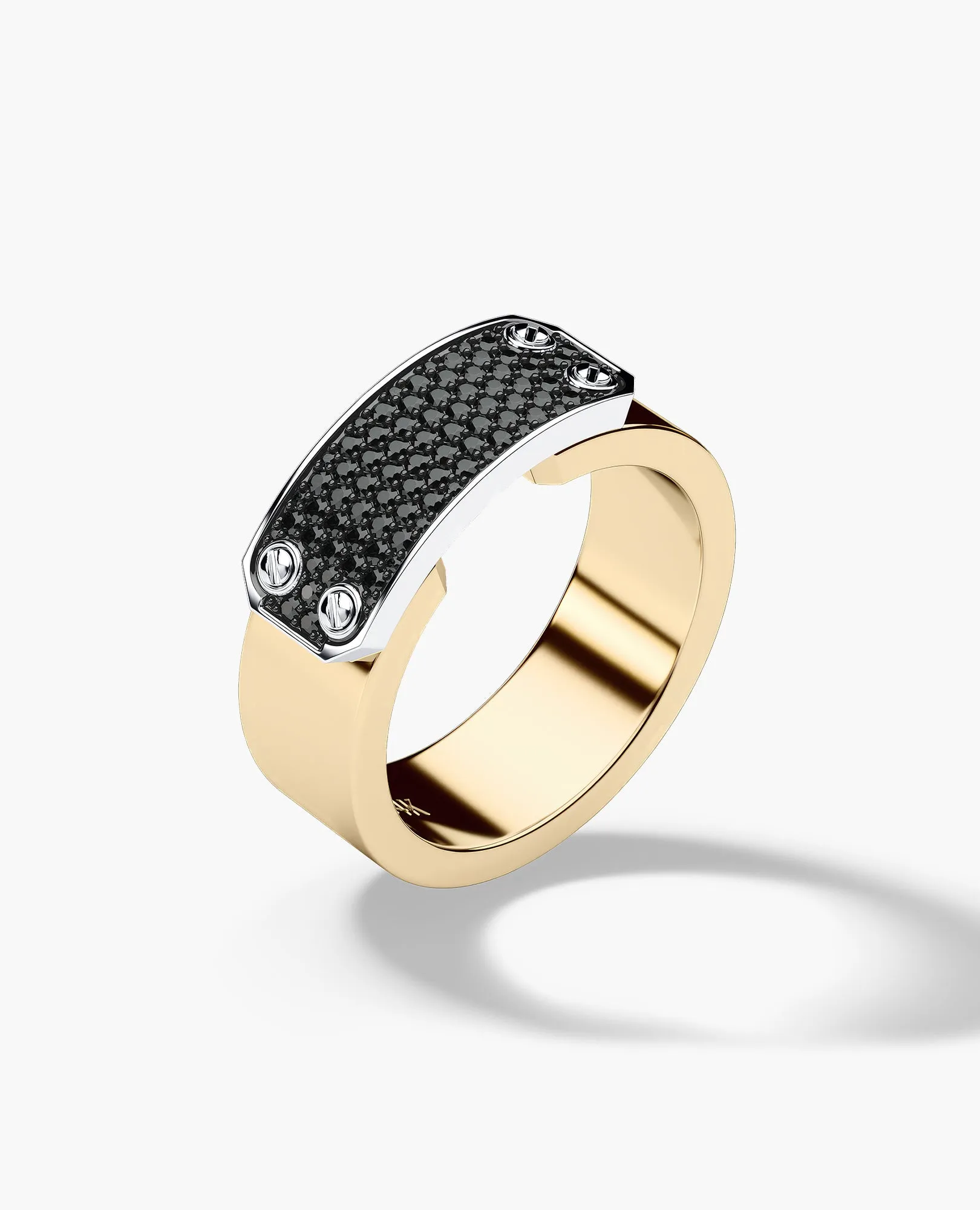 DONLIN Two-Tone Gold Ring with Plate and 0.40ct Black Diamonds