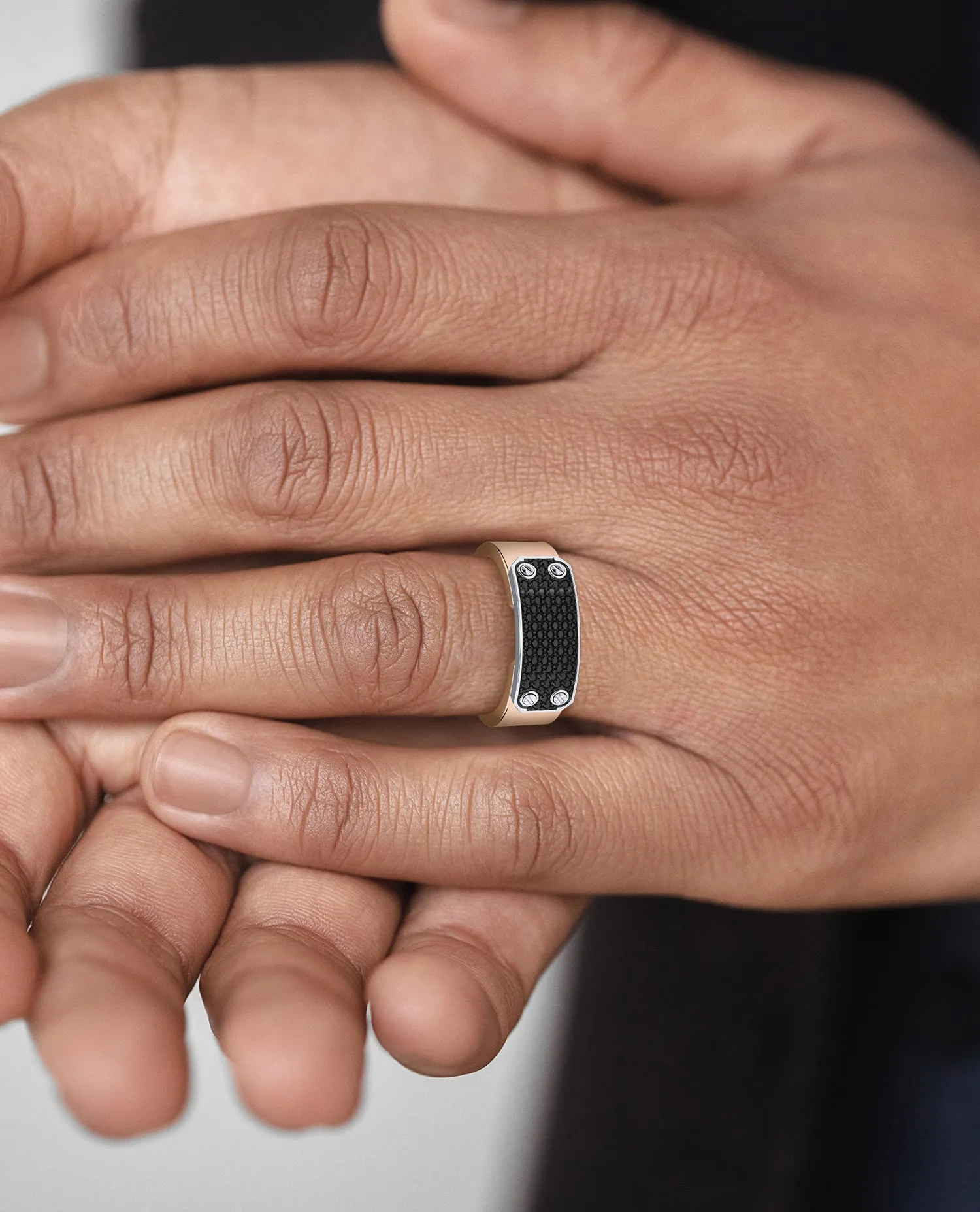 DONLIN Two-Tone Gold Ring with Plate and 0.40ct Black Diamonds