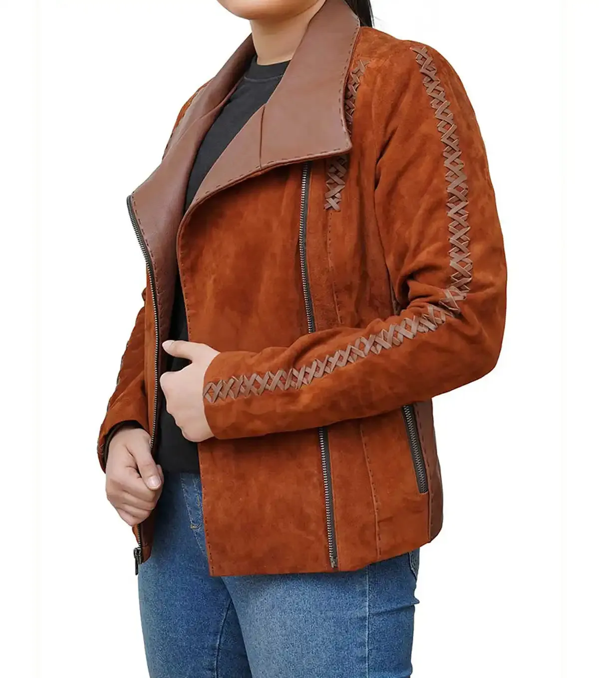 Elegant Women’s Brown Suede Leather Jacket By TJS