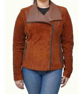 Elegant Women’s Brown Suede Leather Jacket By TJS