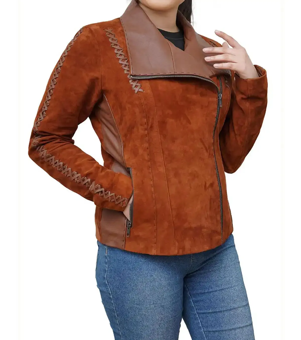 Elegant Women’s Brown Suede Leather Jacket By TJS