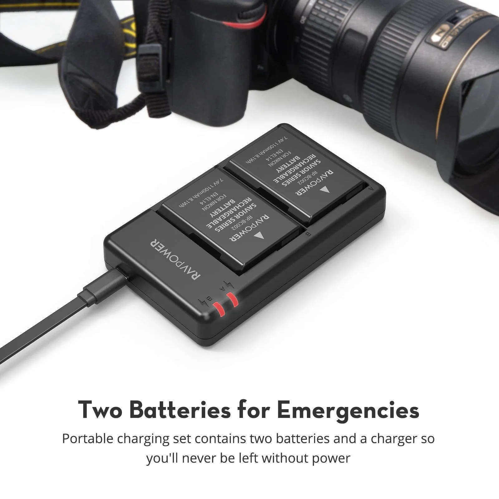 EN-EL14 Battery Charger & 2-Pack Rechargeable Li-ion Batteries