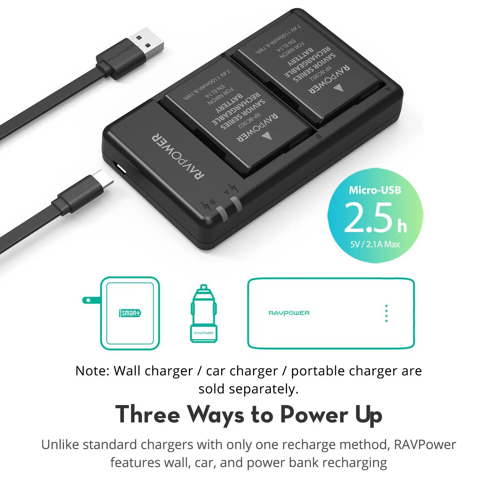 EN-EL14 Battery Charger & 2-Pack Rechargeable Li-ion Batteries