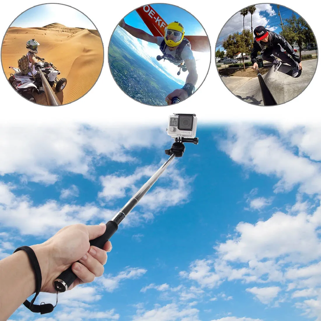 Extendable Handheld Selfie Monopod for GoProNEW HERO /HERO7 /6 /5 /5 Session /4 Session /4 /3  /3 /2 /1, DJI Osmo Action, Xiaoyi and Other Action Camera