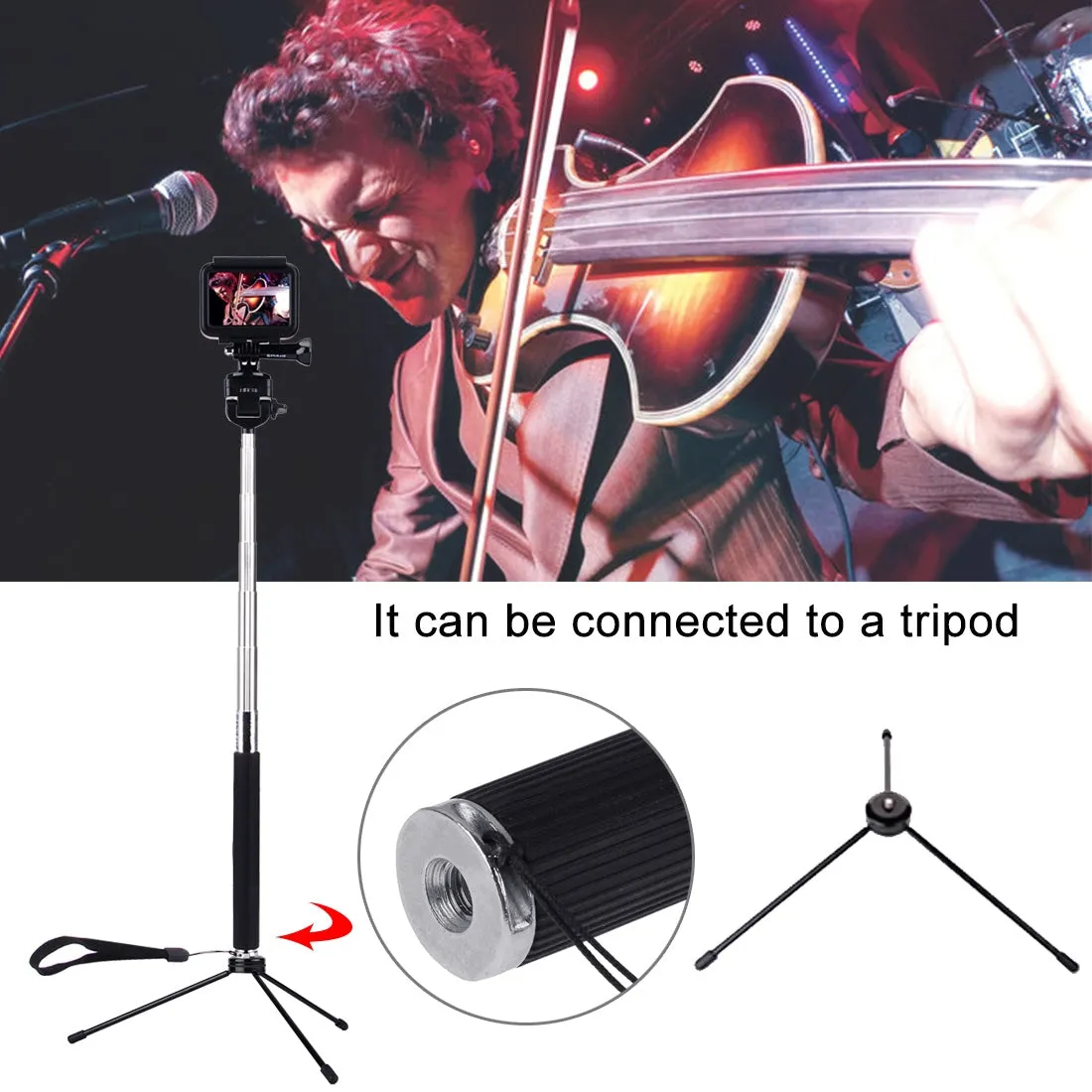 Extendable Handheld Selfie Monopod for GoProNEW HERO /HERO7 /6 /5 /5 Session /4 Session /4 /3  /3 /2 /1, DJI Osmo Action, Xiaoyi and Other Action Camera