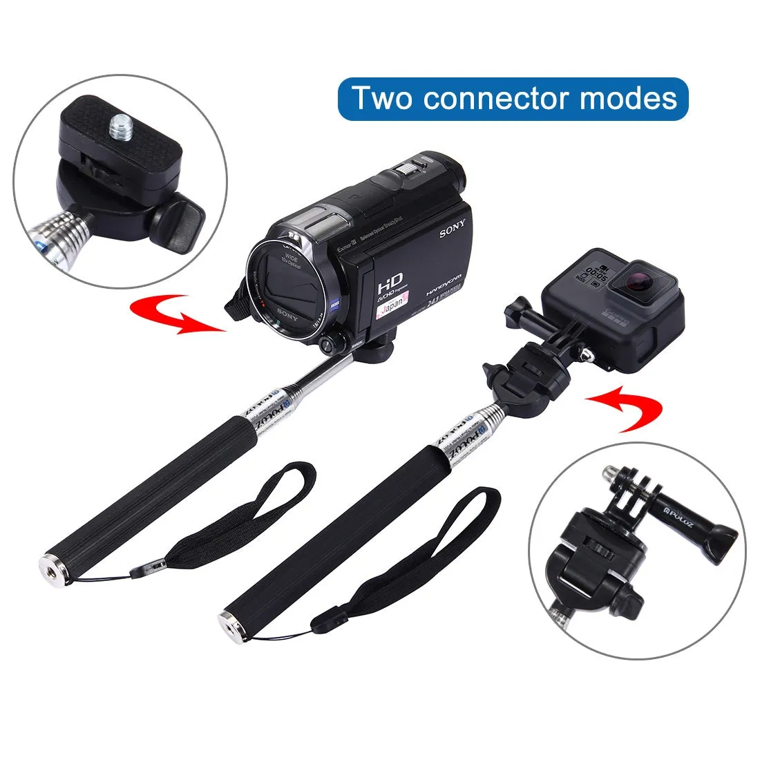 Extendable Handheld Selfie Monopod for GoProNEW HERO /HERO7 /6 /5 /5 Session /4 Session /4 /3  /3 /2 /1, DJI Osmo Action, Xiaoyi and Other Action Camera