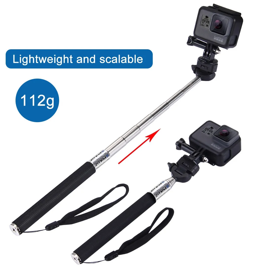 Extendable Handheld Selfie Monopod for GoProNEW HERO /HERO7 /6 /5 /5 Session /4 Session /4 /3  /3 /2 /1, DJI Osmo Action, Xiaoyi and Other Action Camera