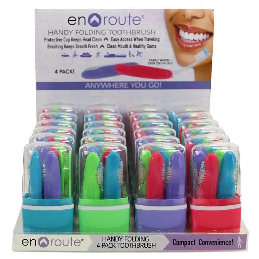 Handy Folding 4 Pack Toothbrush With Travel Case - Compact Mini Design