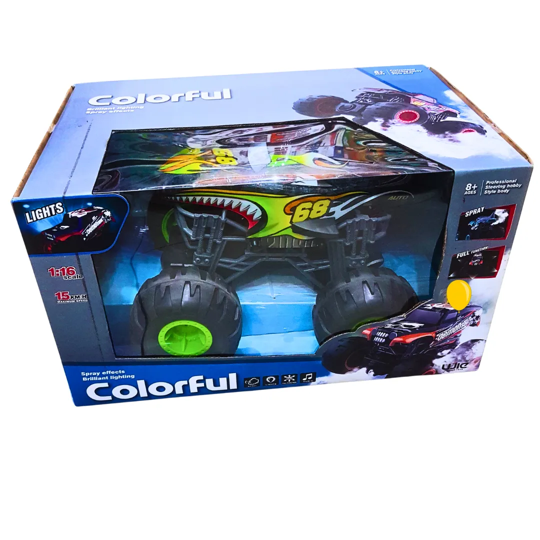 High-Speed RC Monster Truck with Lights & Spray Effects – 1:16 Scale, 15 KM/H for Kids (Ages 8 )