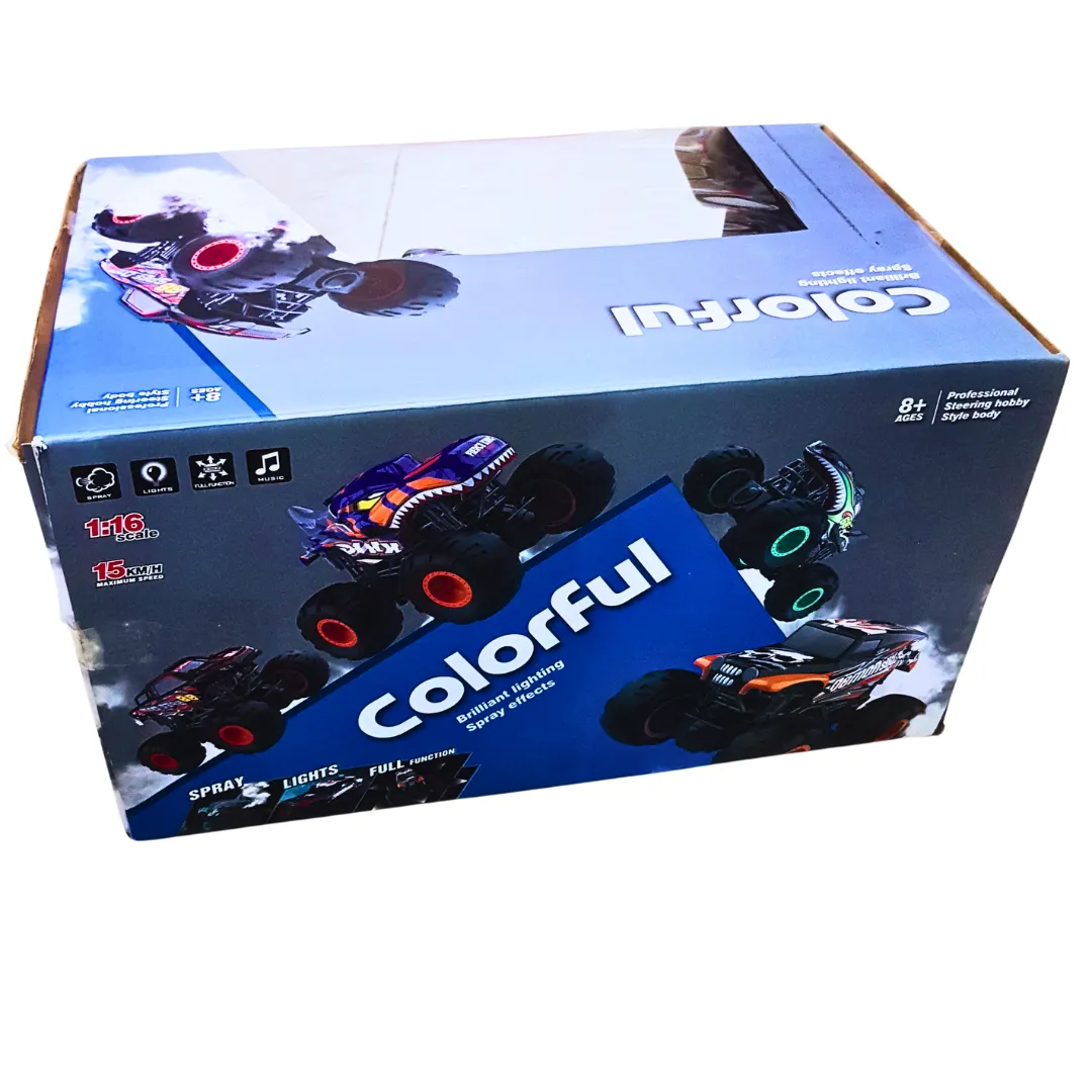 High-Speed RC Monster Truck with Lights & Spray Effects – 1:16 Scale, 15 KM/H for Kids (Ages 8 )