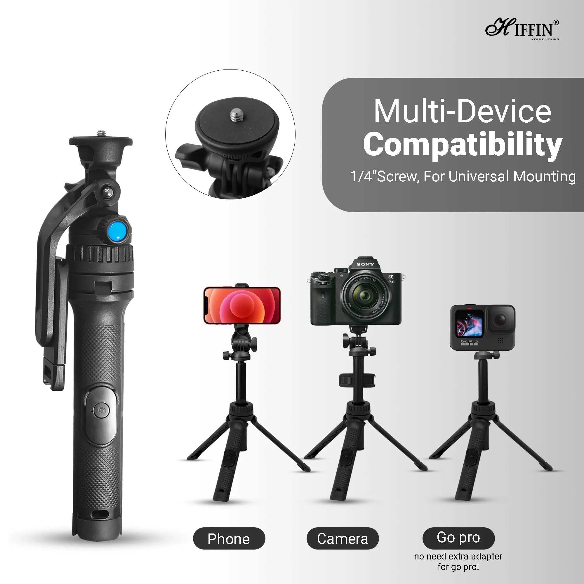 HTR-34 Selfie Stick Tripod, 29 inch with Wireless Remote, Portable Travel Tripod Stand Compatible with Smartphones & Cameras for Vlogging