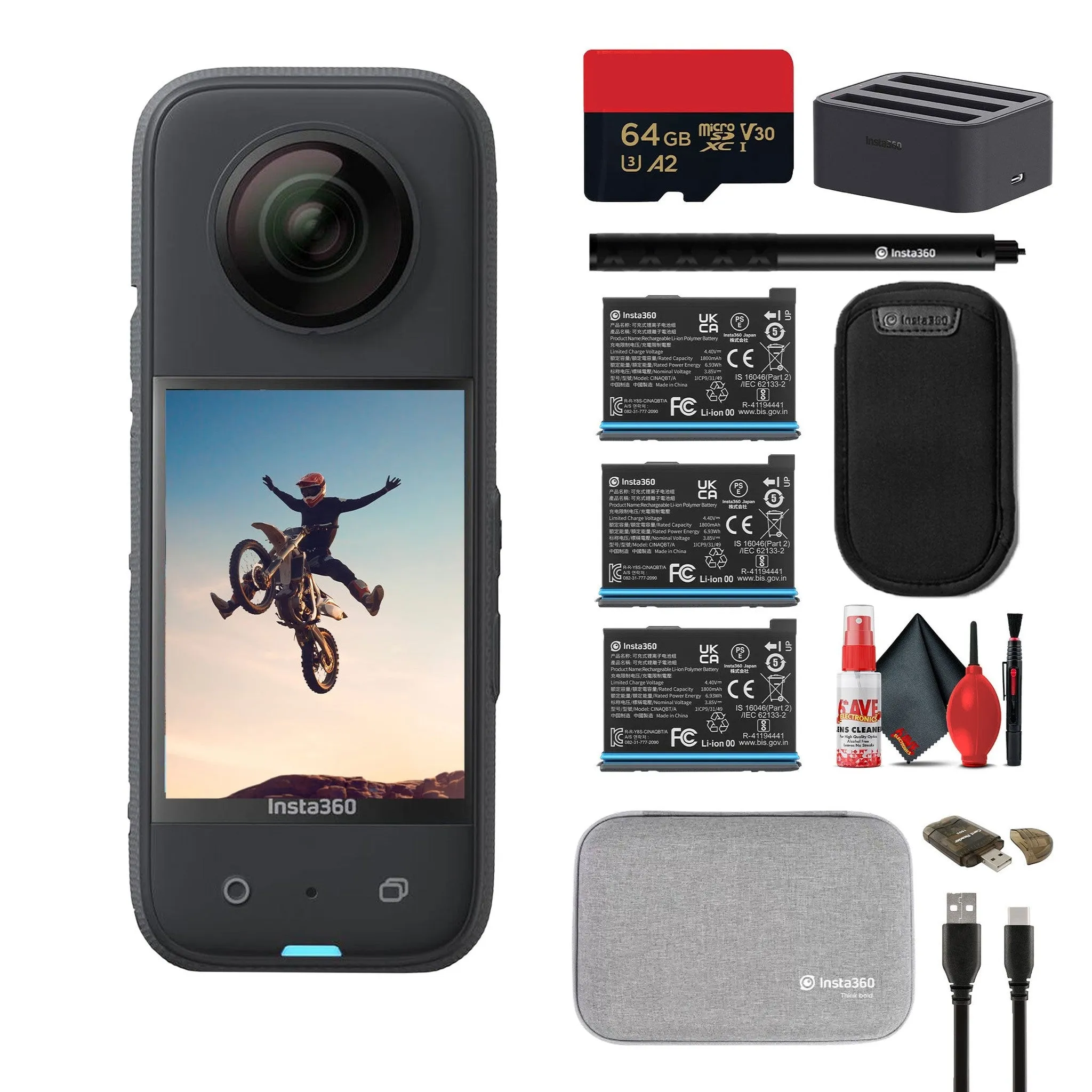 Insta360 X3 - Waterproof 360 Action Camera   2 Extra Batteries   Charger   More