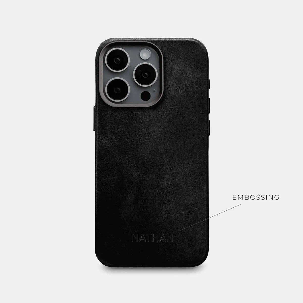 iPhone 15 Pro Leather Shell Case Metal, MagSafe - Black