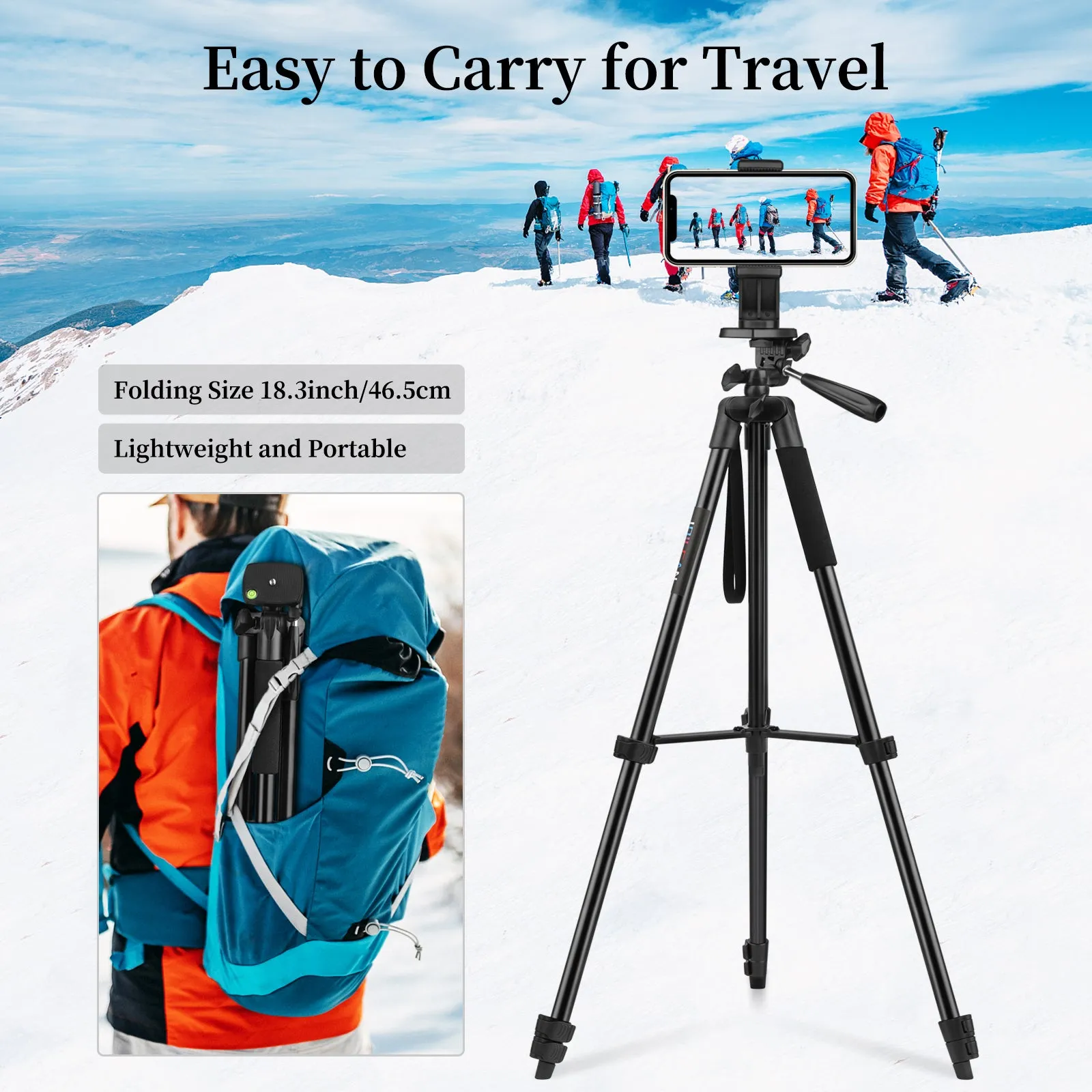 JOILCAN Phone Tripod for iPhone 63inch/161cm, Aluminum Extendable Mobile Phone Tripod Stand with Wireless Remote Shutter, Lightweight Selfie Stick Tripod for Smartphone/Small Camera，for Android/iOS(EU)