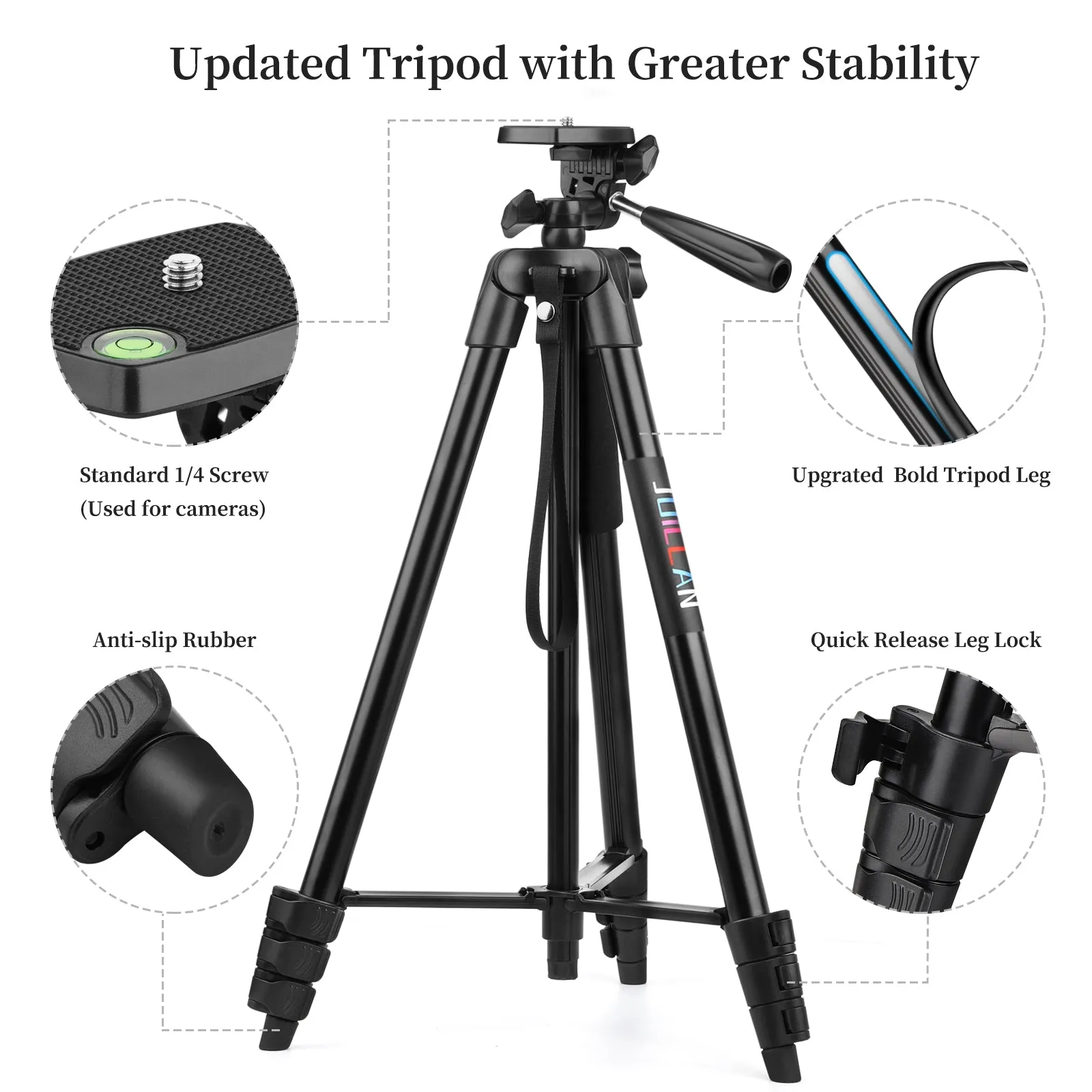 JOILCAN Phone Tripod for iPhone 63inch/161cm, Aluminum Extendable Mobile Phone Tripod Stand with Wireless Remote Shutter, Lightweight Selfie Stick Tripod for Smartphone/Small Camera，for Android/iOS(EU)