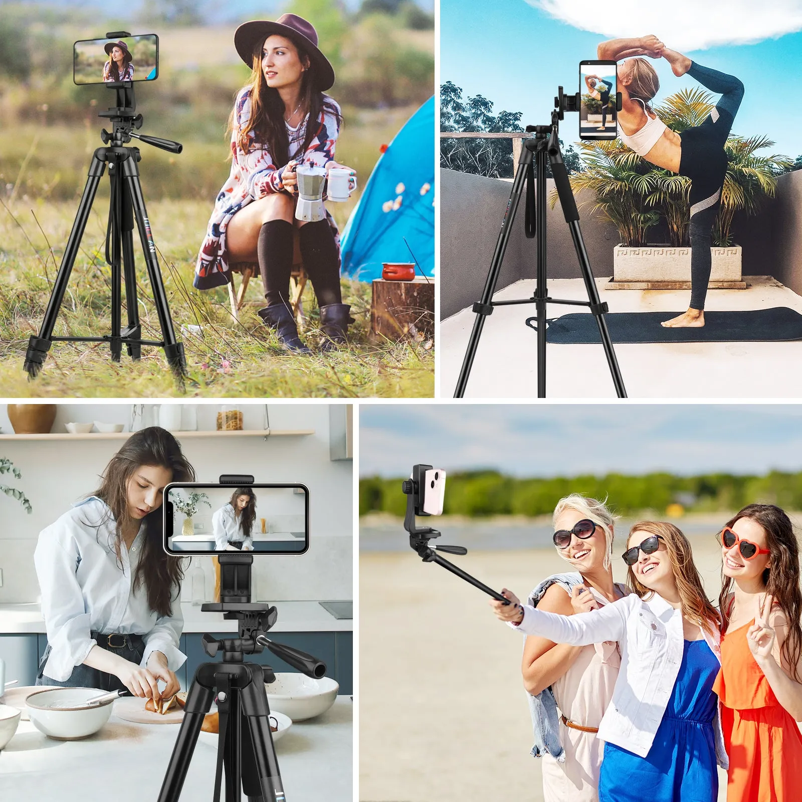 JOILCAN Phone Tripod for iPhone 63inch/161cm, Aluminum Extendable Mobile Phone Tripod Stand with Wireless Remote Shutter, Lightweight Selfie Stick Tripod for Smartphone/Small Camera，for Android/iOS(EU)