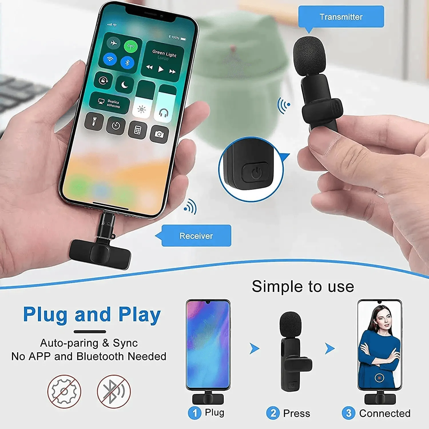 K8 Clip Mic Wireless Microphone Digital Mini Portable Mic for Mobile Phone -Iphone
