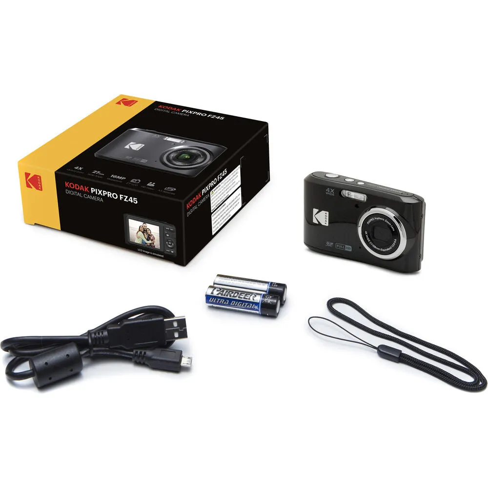 KODAK FZ45 Friendly Zoom PIXPRO Compact Digital Camera with 4x Optical Zoom, 16MP CMOS Sensor, Full HD Video, 27mm Wide Angle Lens, 2.7" LCD Display, Double A Battery Powered  Kodak Digital Cameras