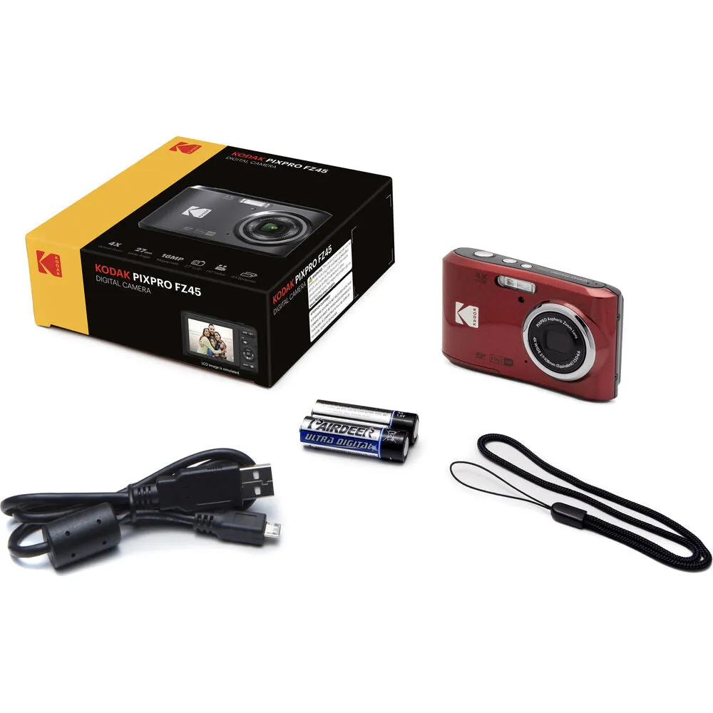 KODAK FZ45 Friendly Zoom PIXPRO Compact Digital Camera with 4x Optical Zoom, 16MP CMOS Sensor, Full HD Video, 27mm Wide Angle Lens, 2.7" LCD Display, Double A Battery Powered  Kodak Digital Cameras