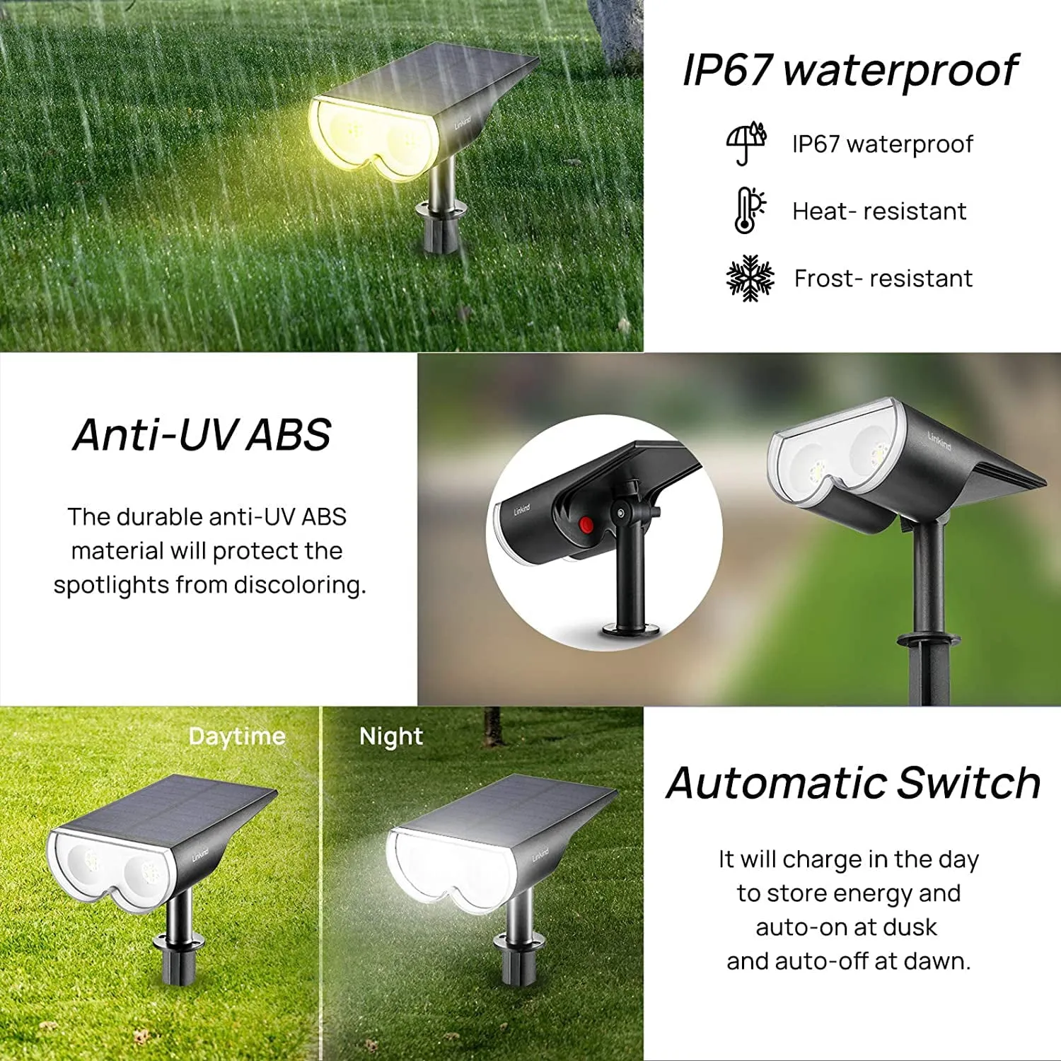 Linkind Solar Lights Outdoor, Solar Landscape Spotlights Color Changing with 9 Lighting Modes, Outdoor Lights for Garden, Yard, Pathway, 2 Pack