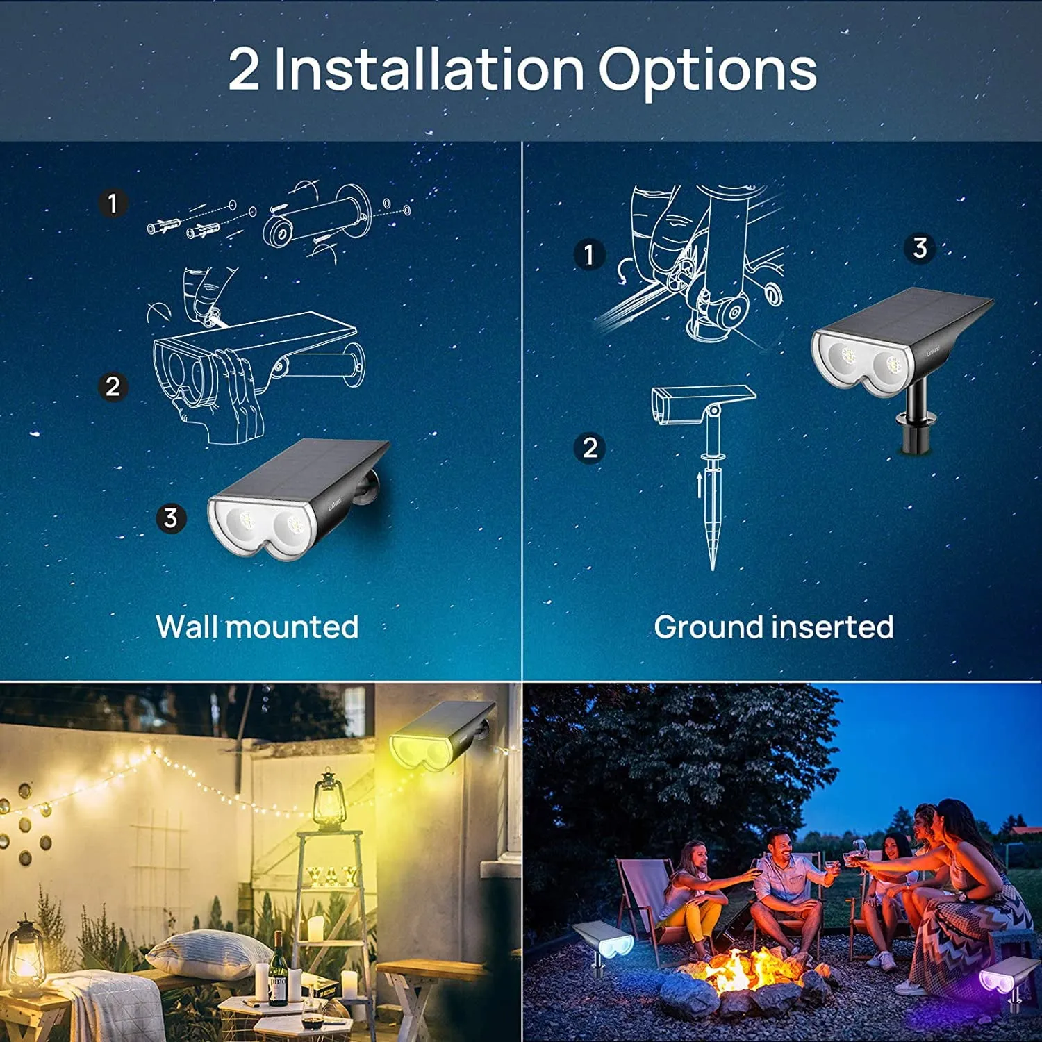 Linkind Solar Lights Outdoor, Solar Landscape Spotlights Color Changing with 9 Lighting Modes, Outdoor Lights for Garden, Yard, Pathway, 2 Pack