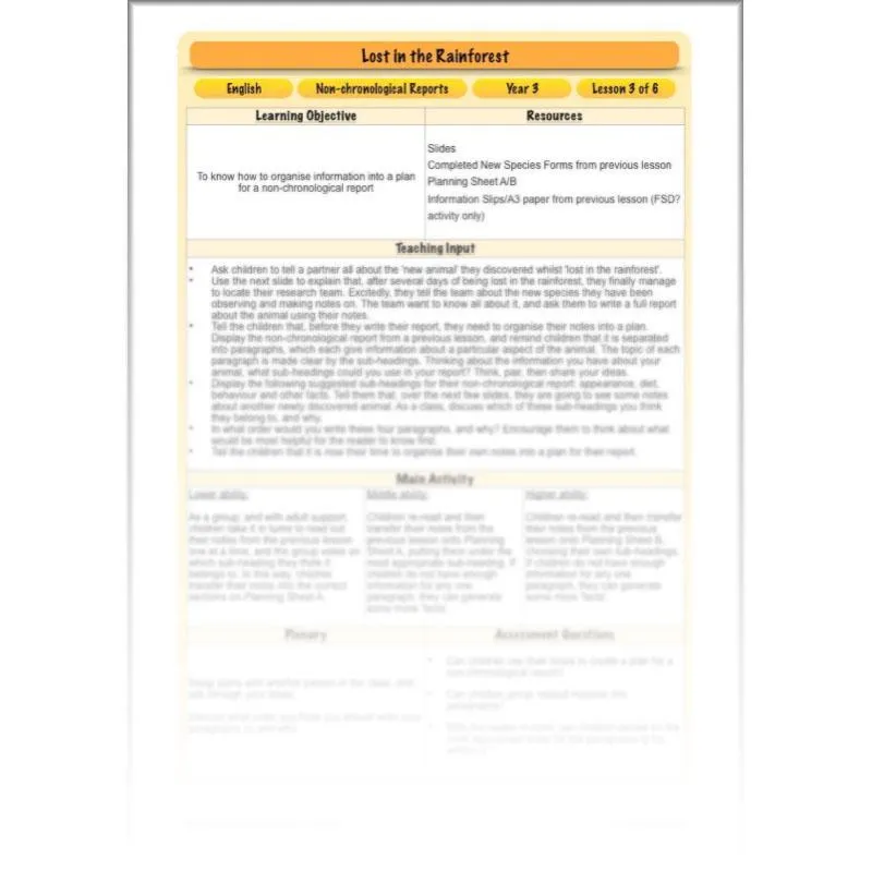 Lost in the Rainforest: Non-chronological Reports