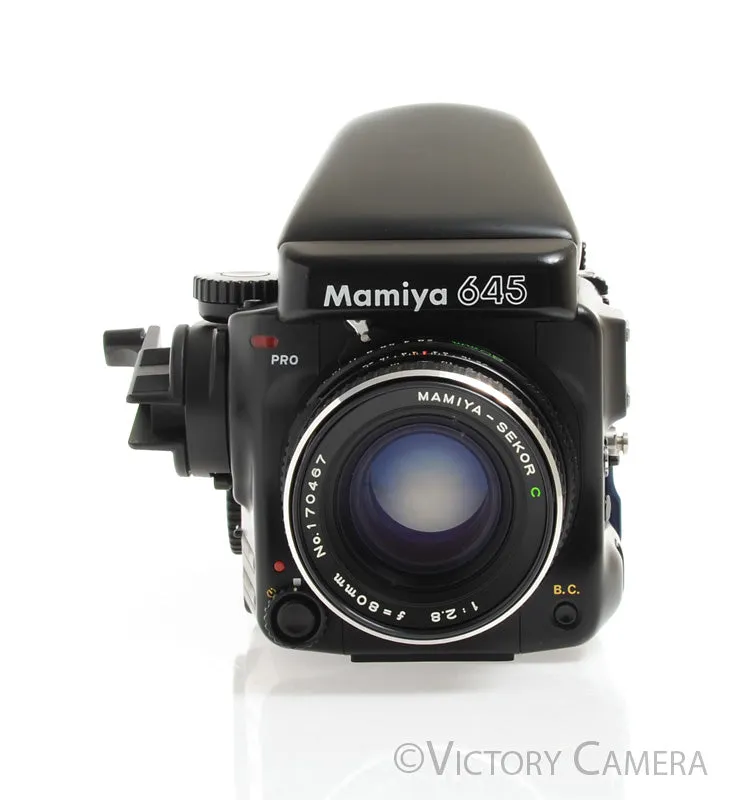 Mamiya 645 Pro Camera Eye Level Prism w/ 80mm Lens & 120 Back -Clean-