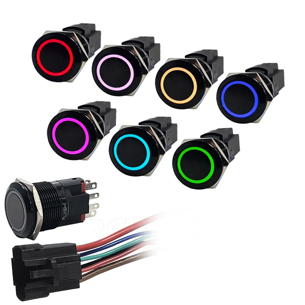 Marine Push Button Switch - RGB - 10A - Black Anodized