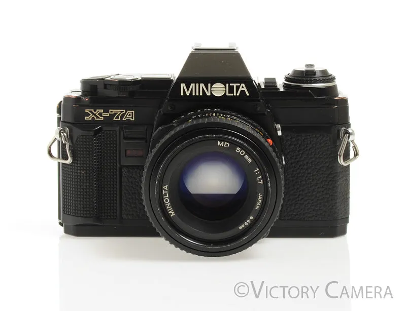 Minolta X-7A Black 35mm Film Camera w/ 50mm f1.7 Prime Lens -New Seals [Good]
