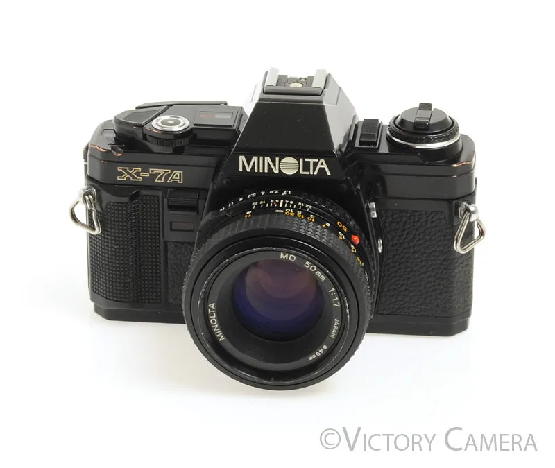 Minolta X-7A Black 35mm Film Camera w/ 50mm f1.7 Prime Lens -New Seals [Good]