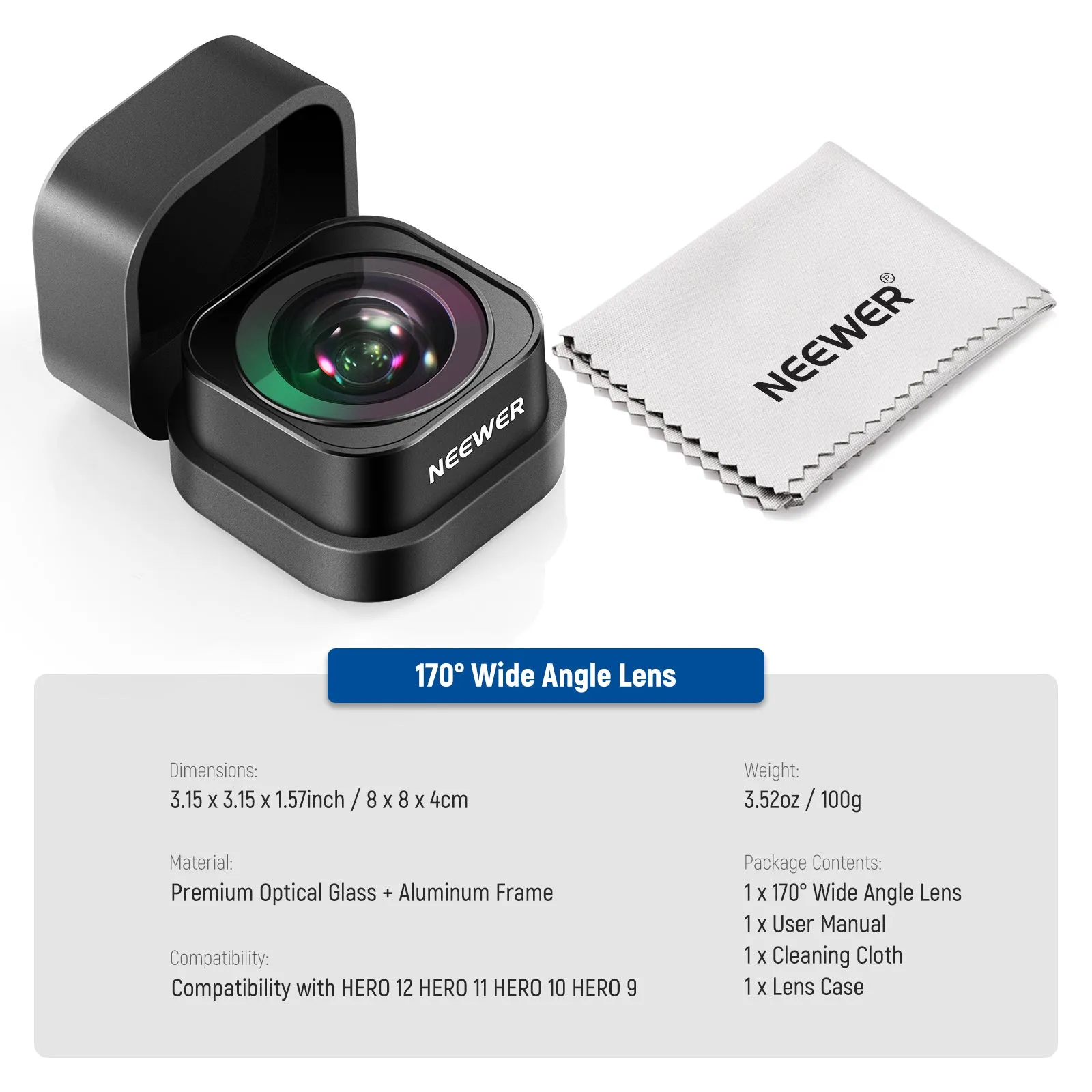 NEEWER LS-37 170° Ultra Wide Angle Lens For GoPro Hero 12/11/10/9