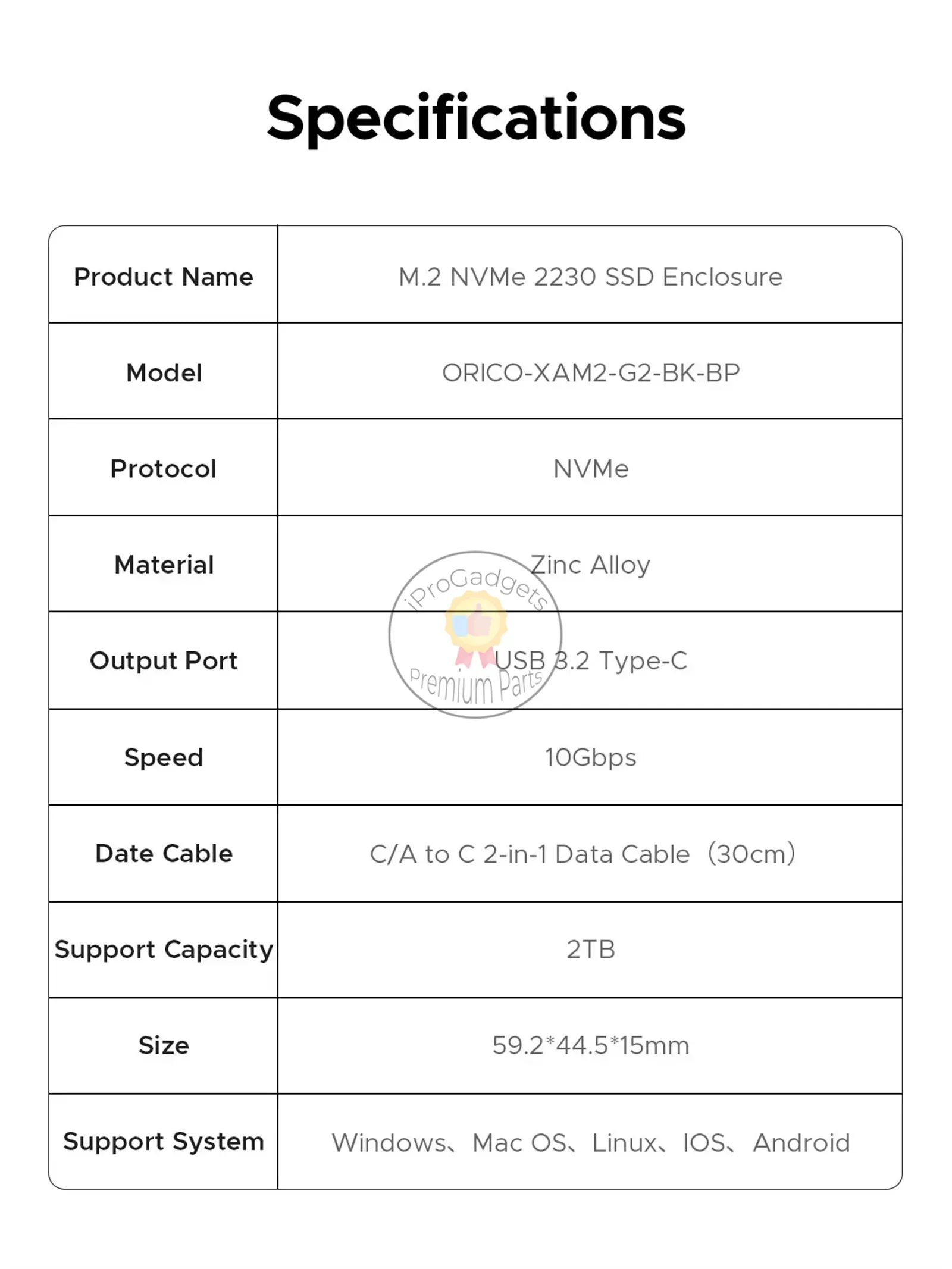 Orico M.2 NVMe SSD Enclosure 2230 SSD Enclosure USB 3.2 Gen 2 10Gbps NVME PCI-E M-Key 2230mm External SSD Drive Enclosure for PC