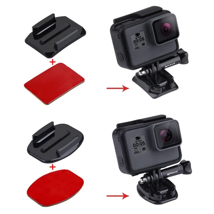 PULUZ 2 PCS Curved Surface Mounts   2 PCS Flat Surface Mounts   4 PCS Adhesive Mount Stickers for PULUZ Action Sports Cameras Jaws Flex Clamp Mount for GoPro, Insta360, DJI and Other Action Cameras