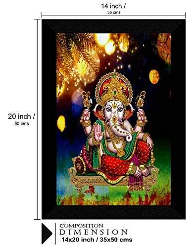 SAF Ganesha UV Textured Digital Reprint Home Decorative Gift Item Framed Painting 14 Inch X 20 Inch SANFM30931