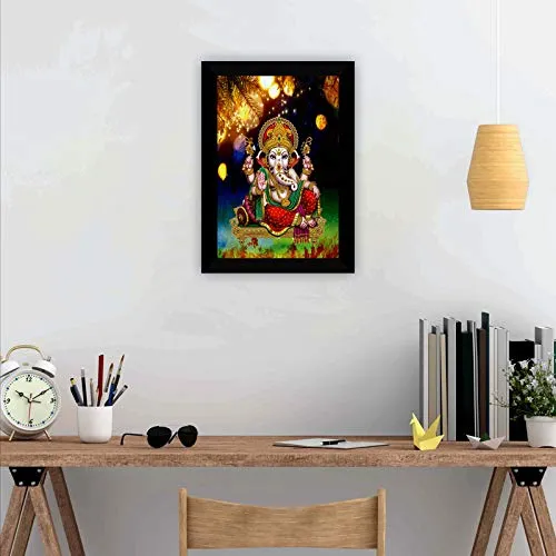 SAF Ganesha UV Textured Digital Reprint Home Decorative Gift Item Framed Painting 14 Inch X 20 Inch SANFM30931