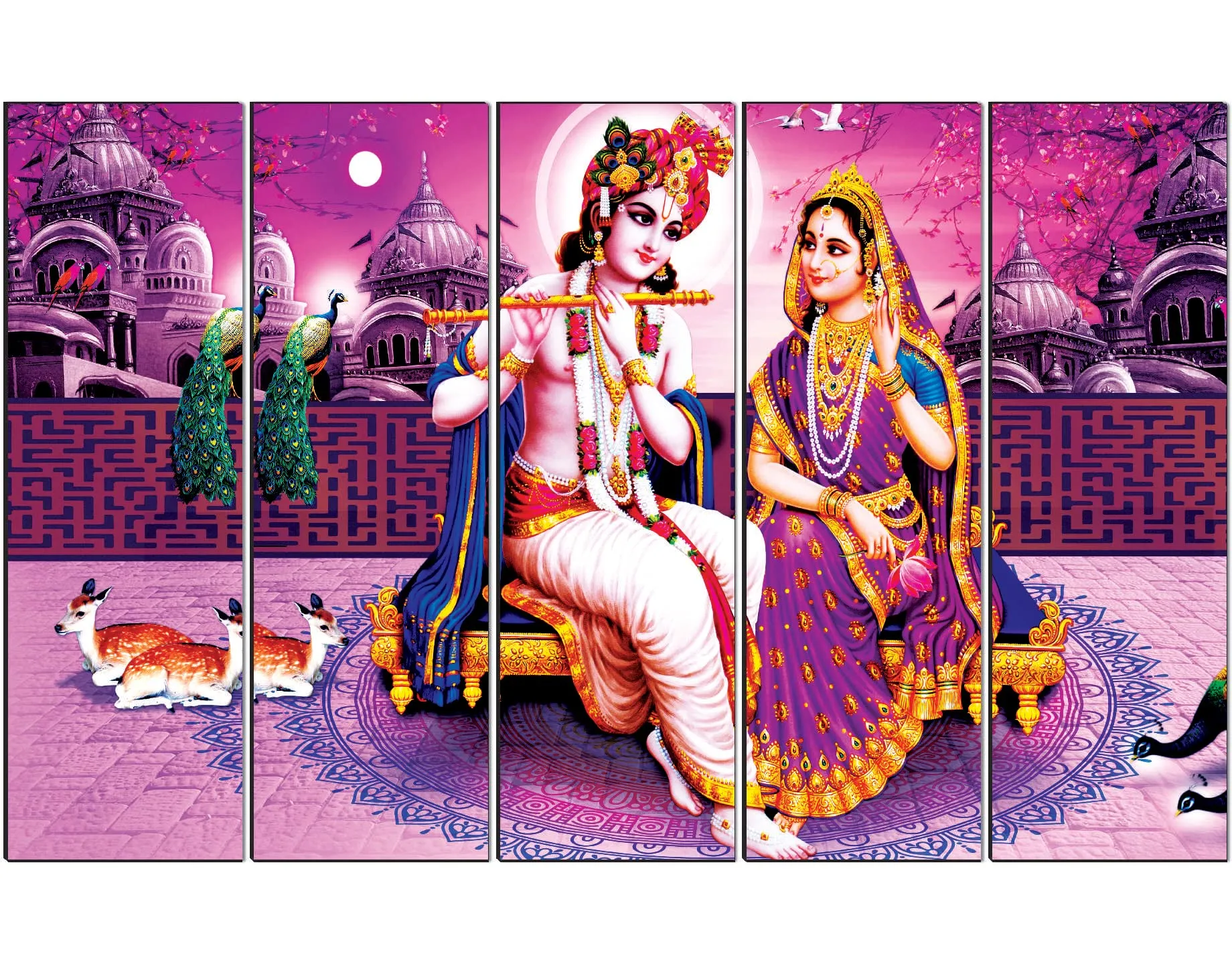 SAF paintings Set of 5 Radha Krishna religious modern art 6MM MDF large Premium Panel wall painting 24 Inch x 40 Inch SANFLL35066