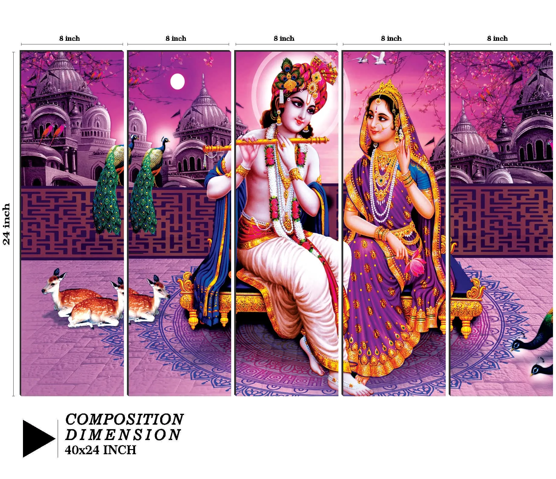 SAF paintings Set of 5 Radha Krishna religious modern art 6MM MDF large Premium Panel wall painting 24 Inch x 40 Inch SANFLL35066